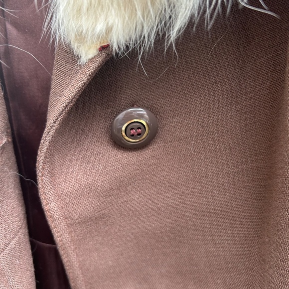 Vintage 60s Wool Coat w/ Fur Collar Pure Virgin Wool Belted Brown Long Coat Anna - Picture 13 of 16